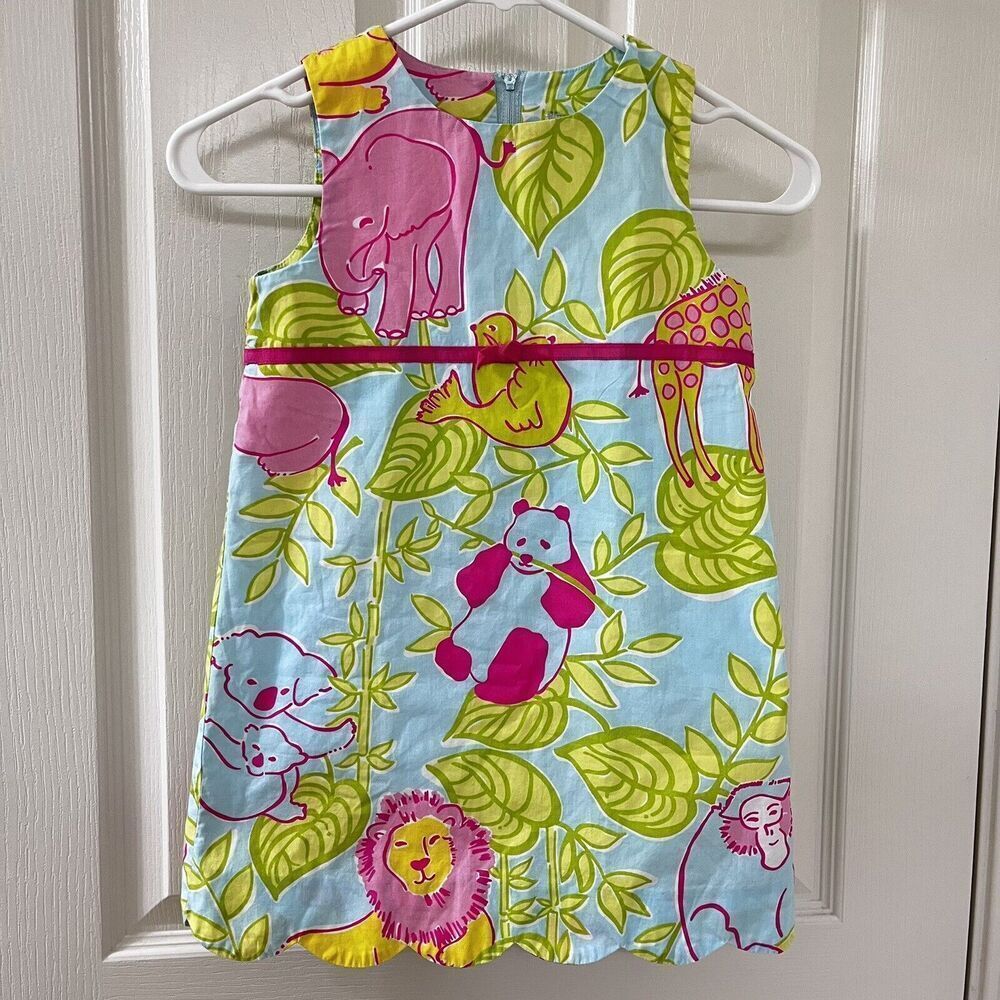 Lilly Pulitzer San Diego Zoo Animals Print Dress Scalloped Hem Girls Size 5